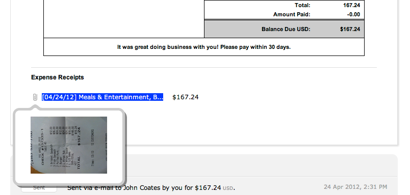 Attached Receipt - FreshBooks Invoice