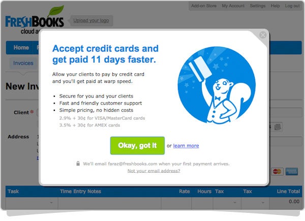 Accept Credit Cards Pop up
