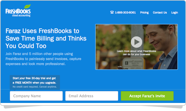 This is where your friend will go to sign up for FreshBooks
