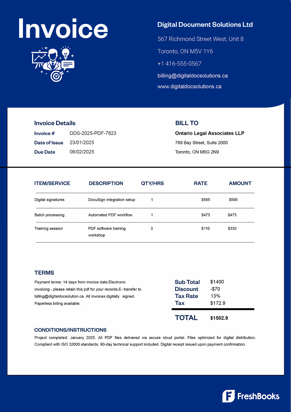 Free invoice template from FreshBooks