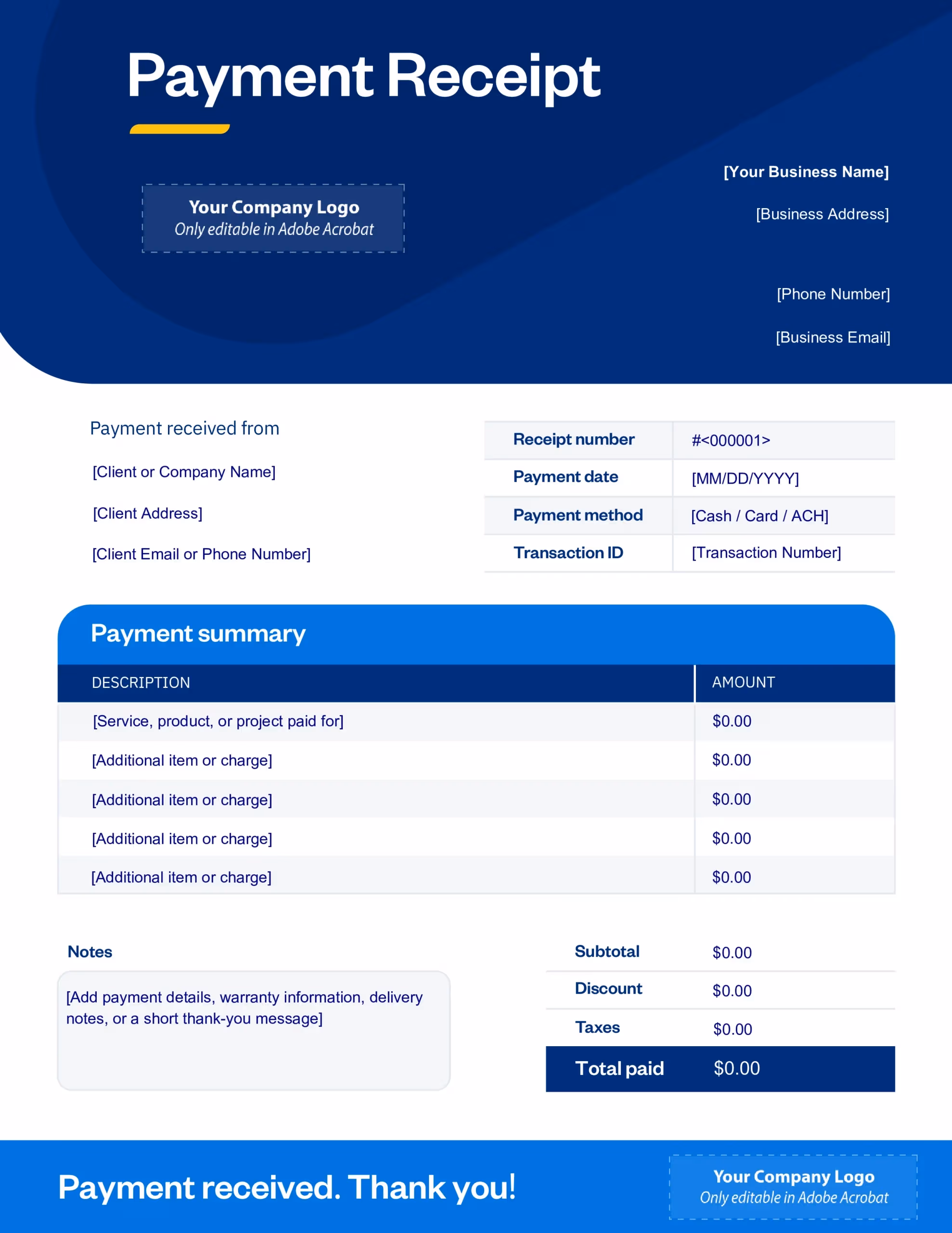 Free receipt template from FreshBooks