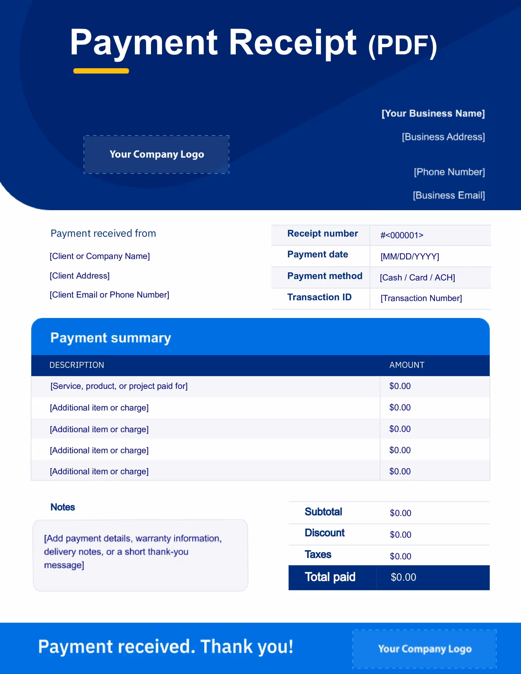 FREE Receipt Template (PDF) from FreshBooks