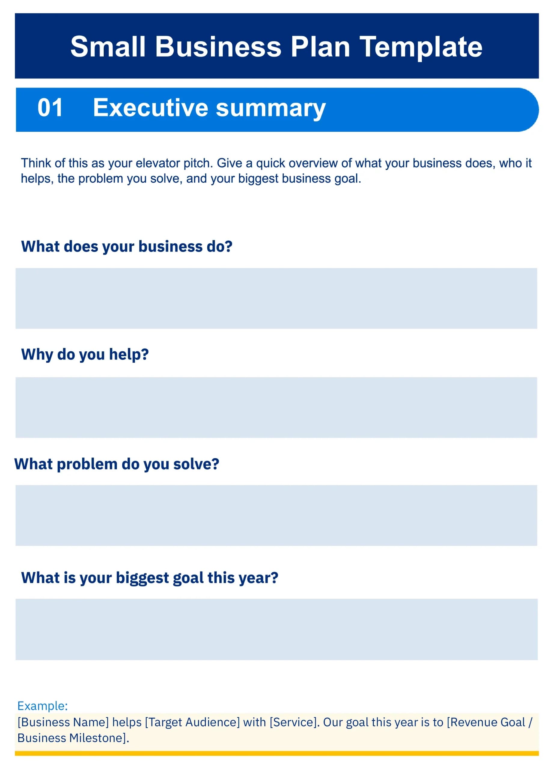 free business plan template executive summary page sample