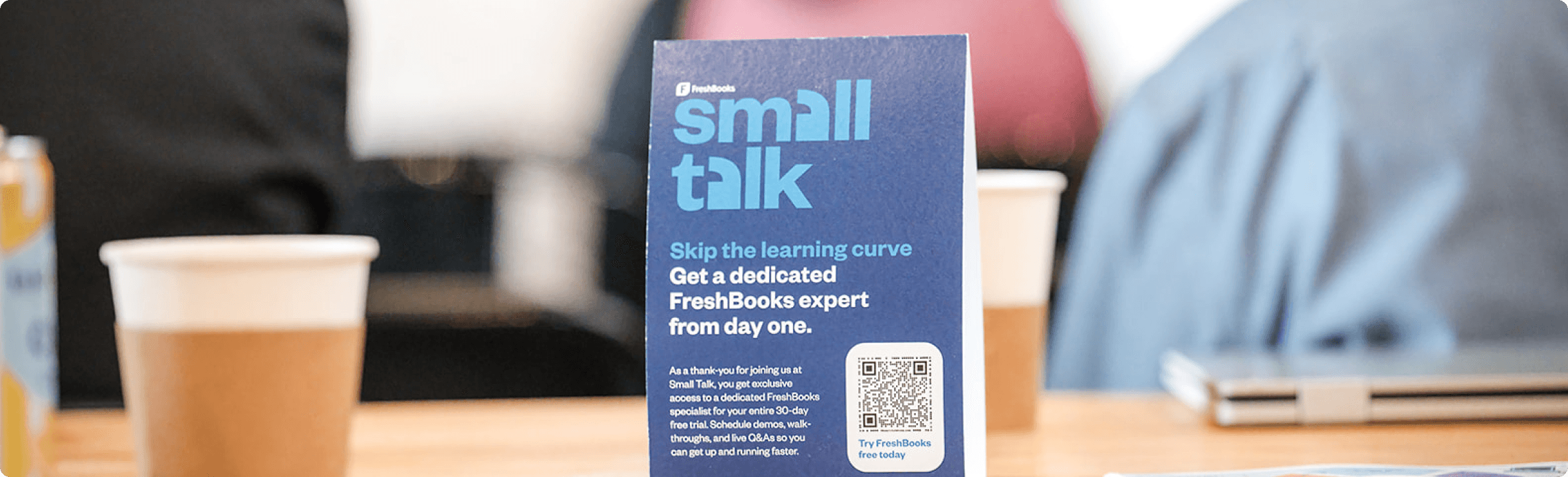 table card advertising FreshBooks event: Small Talk