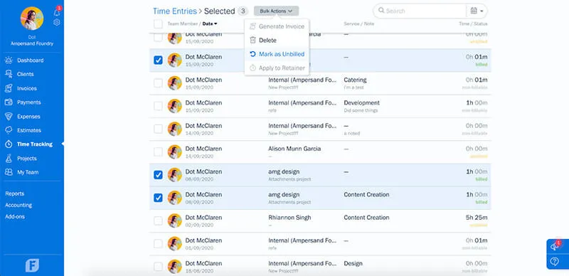 mark time as unbilled