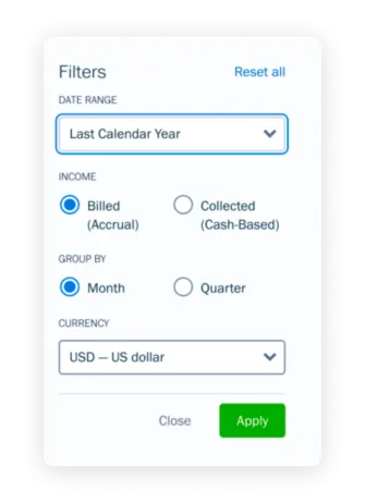 FreshBooks UI - report filters