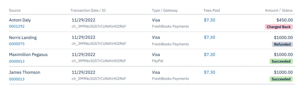 FreshBooks Payments in-app UI screen