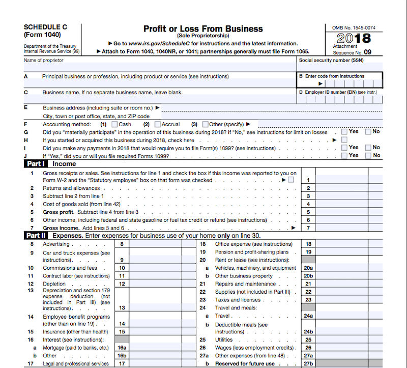 schedule c tax form filled out