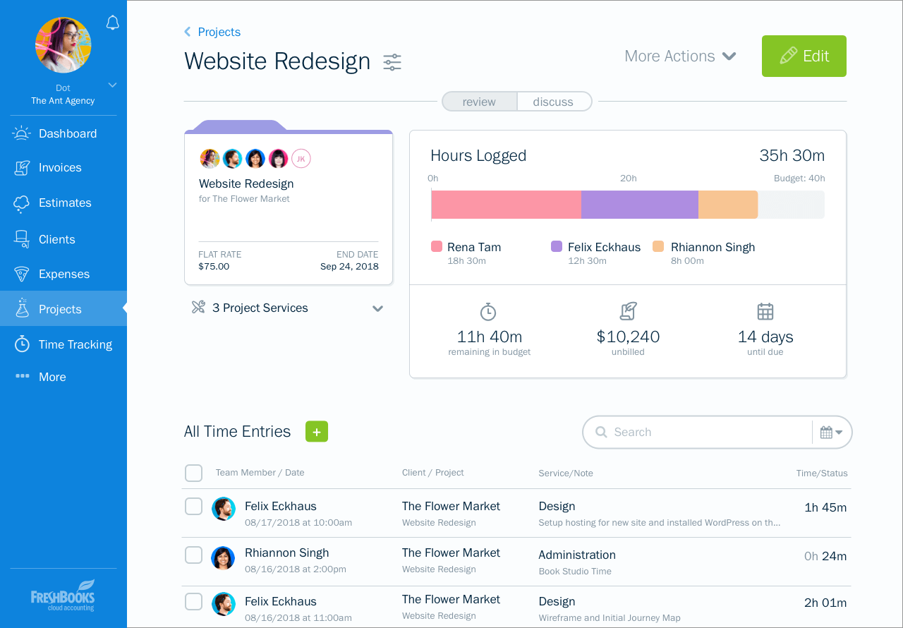 freshbooks project tracking