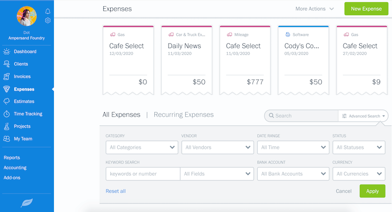 advanced search expenses