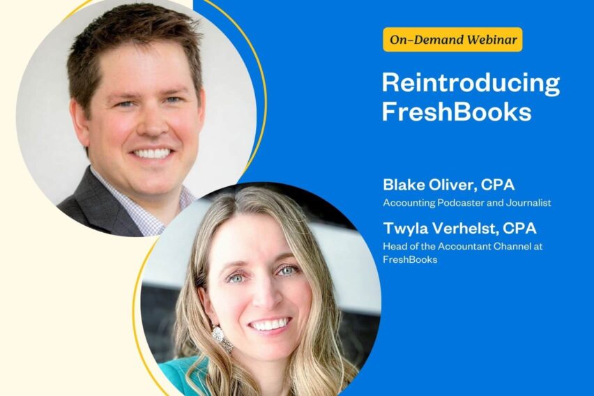 Reintroducing FreshBooks - webinar header featuring Blake Oliver and Twyla Verhelst