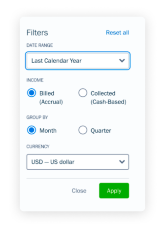 FreshBooks UI - report filters