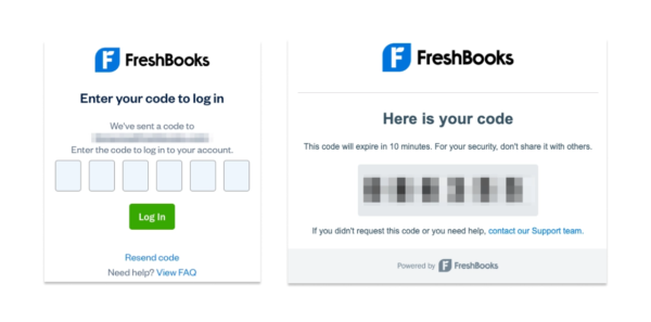 FreshBooks UI 2FA - two-factor authentication