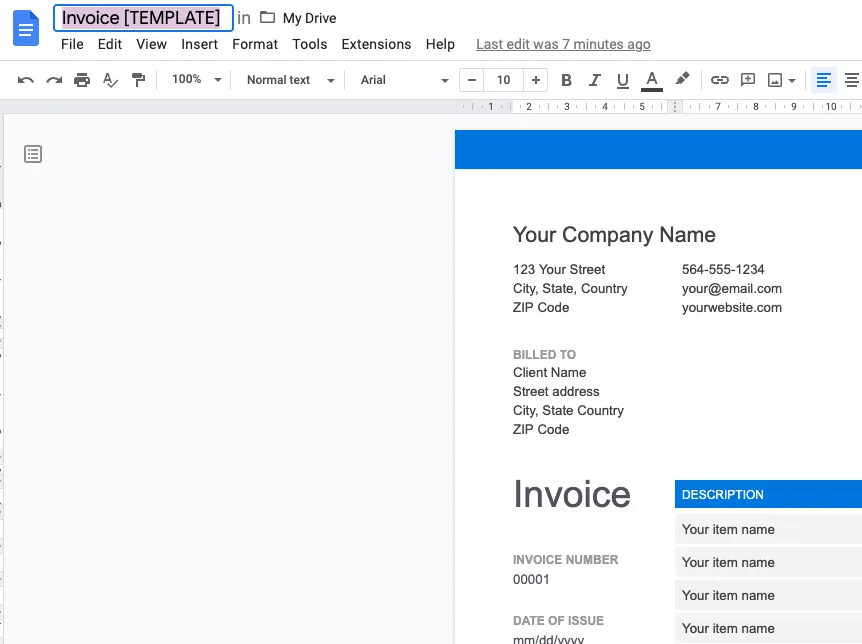 Template save to your Google Drive account