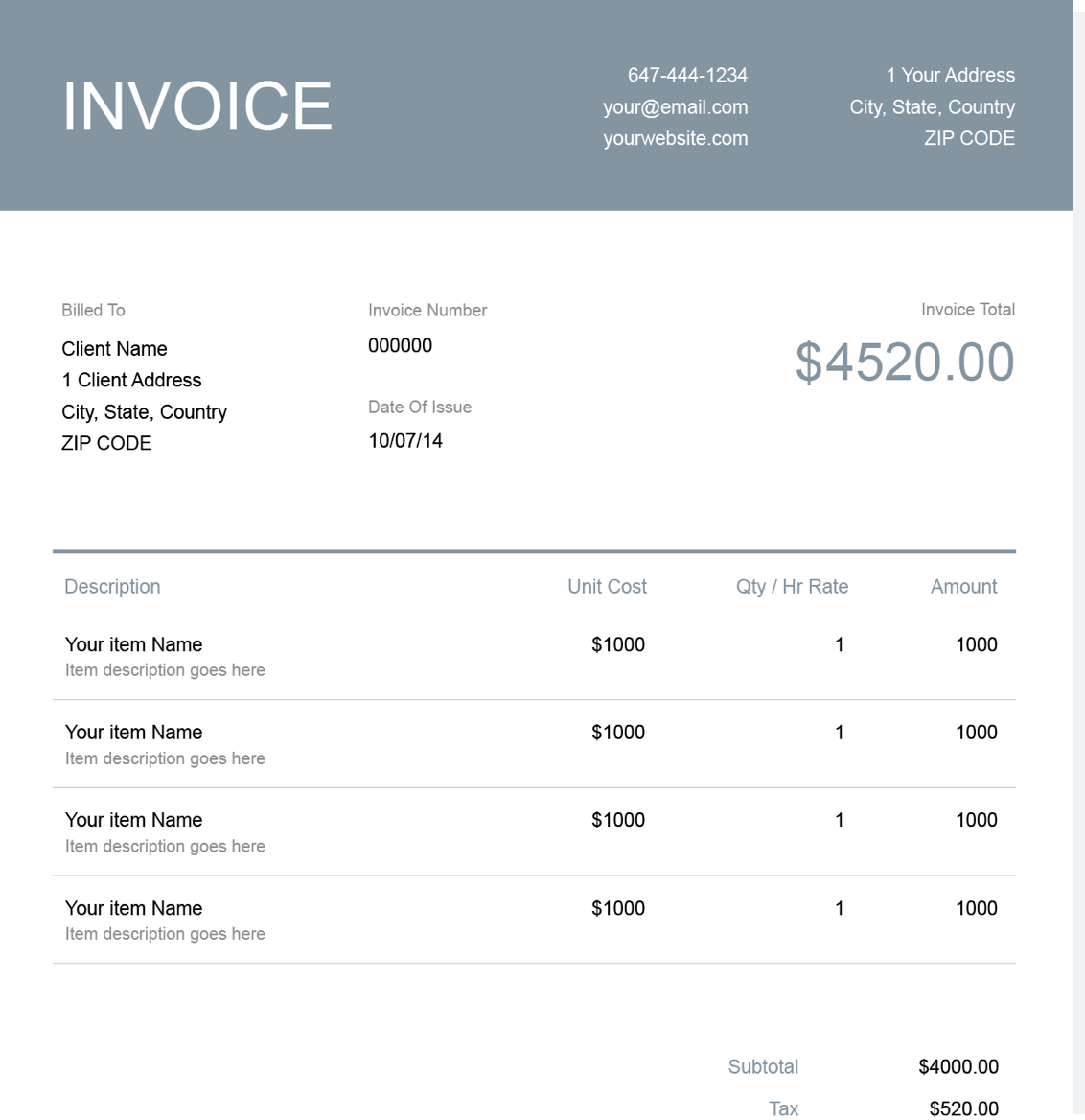 how to fill out a professional invoice from the FreshBooks invoice template