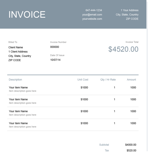 Sample hourly invoice