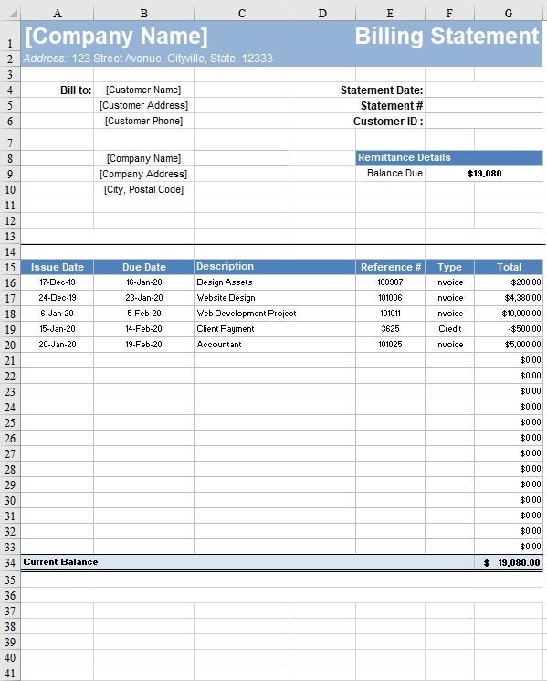 Account Statement template