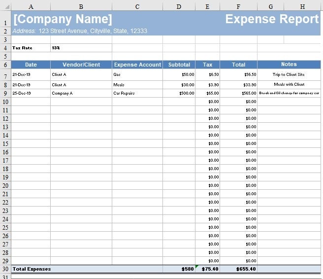 FreshBooks expense report template