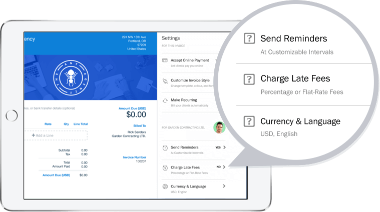 FreshBooks invoicing software settings ipad