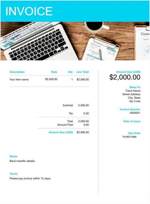 Professional Invoice Template Light Blue