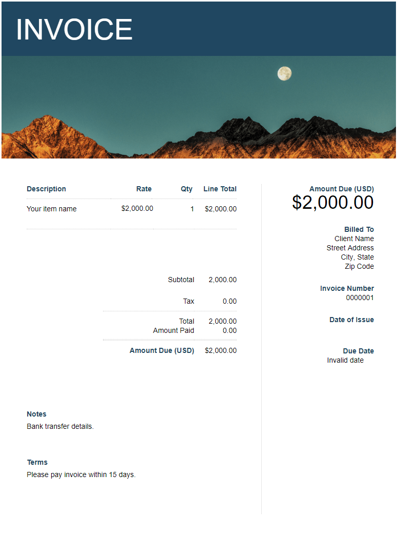 Professional Invoice Template Dark Blue