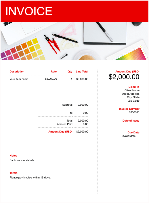 Professional Invoice Template Red