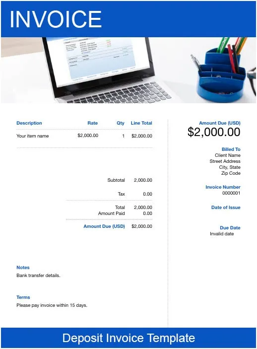 Deposit Invoice Template Free Custom Templates FreshBooks