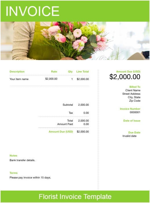 Printable Free Florist Invoice Template