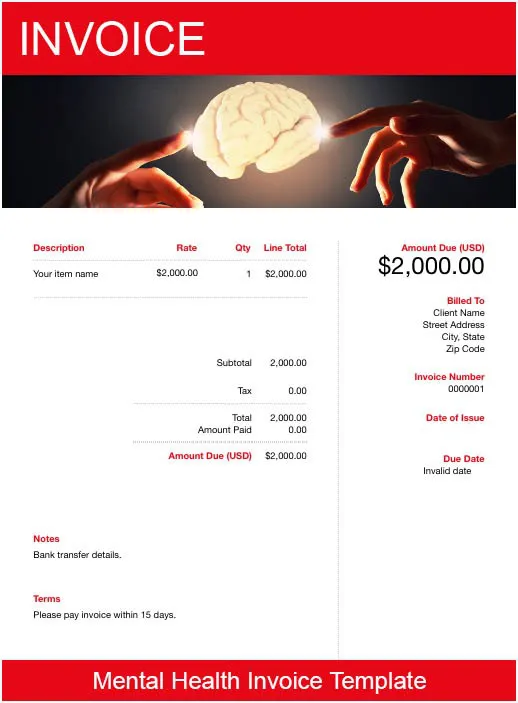 Mental Health Excel Invoice