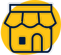 front of store in a yellow circle icon
