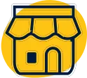 front of store in a yellow circle icon