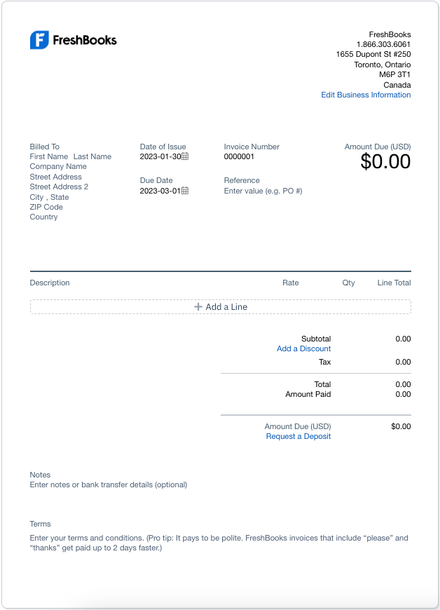 Create New Invoice on FreshBooks