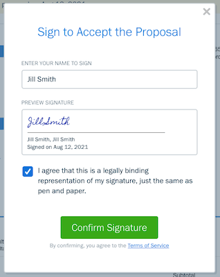 Accept e-Signatures  modal